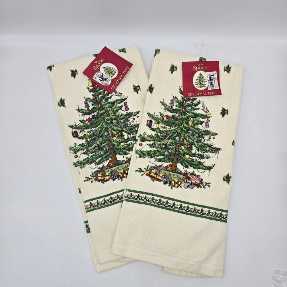 Spode Christmas Tree Printed Kitchen Towel Set of 2 Holiday Heritage Decor NWT